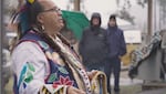 Dietrich ("Dietz") Peters of the Confederated Tribes of the Grand Ronde speaks to attendees of the special white oak blessing and planting ceremony.