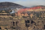 An aerial view of the wildfire in Lyle, Washington, that prompted officials to issue a Level 3 “Go Now” evacuation order for parts of the Southwest Washington community on Sunday afternoon.