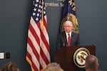 U.S. Attorney General Jeff Sessions addresses a room full of federal, state and local law enforcement officials and government employees at the U.S. Citizen and Immigration Services field office in Portland Tuesday, Sept. 19, 2017.