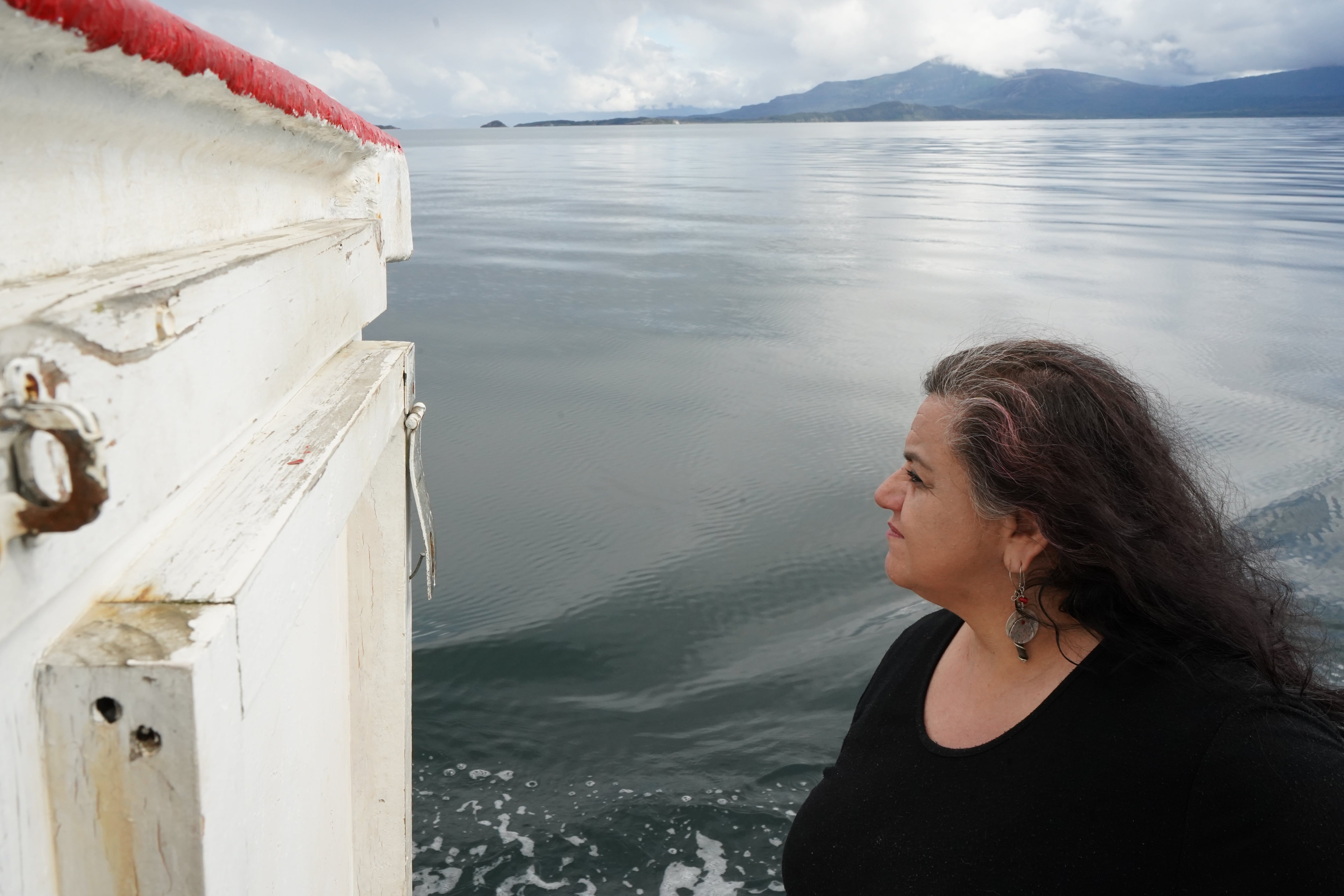 Leticia Caro, Reinaldo's daughter, stands outside the rear cabin of the Calipso.
