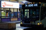 A bus for TriMet's new Line 74 service in East Portland at the ribbon-cutting ceremony Monday, March 5, 2018.