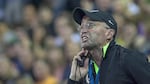 Alberto Salazar, Galen Rupp's coach, yells at Rupp during the men's 5,000-meter race at Hayward Field on May 29, 2015.