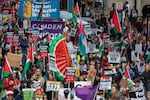 Tens of thousands of pro-Palestinian activists take part in a National March to call for a permanent ceasefire in Gaza on December 9, 2023, in London, United Kingdom.