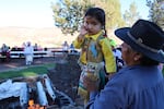 A young tribal member wore a handmade outfit to Kah-Nee-Ta's last weekend salmon bake. 