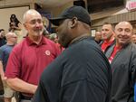 UAW President Shawn Fain speaks with Volkswagen workers at a union watch party in Chattanooga, Tenn., on April 19, 2024.