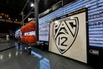 FILE - The PAC-12 logo is displayed, March 3, 2024, in Boulder, Colo.