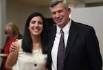 Portland City Council candidate Rene Gonzalez, right, with his wife Angie, at his election night party, May 17, 2022 in Portland, Ore.