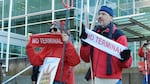 Climate activists protest a propane export terminal proposed for the Port of Portland.