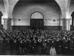 Students gathered for an assembly at Hampton Institute in Hampton, Va., about 1900.
