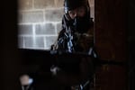 Pvt. Jeffrey Friberg with the Oregon National Guard's 741st Brigade Engineer Battalion clears a building on March 2, 2019 at Camp Rilea, Oregon.