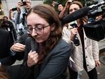 Caroline Ellison, the former head of Alameda Research, leaves a Manhattan federal court in New York City after testifying during the trial of Bankman-Fried on Oct. 10, 2023. Ellison accused Bankman-Fried of directing her to commit crimes.