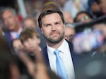 Trump's pick for vice president, Sen. J.D. Vance, R-Ohio, arrives on the first day of the Republican National Convention at the Fiserv Forum on July 15 in Milwaukee.