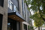 FILE: The front of the Hattie Redmond permanent supportive housing complex in North Portland on Aug. 22, 2023. The complex is supported, in part, by funding from the Metro Supportive Housing Services tax.
