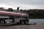 A semi releases Puget Sound steelhead into Rock Lake.