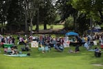 Red Elk Spirit Drum shares a land acknowledgment at the Black in the Gorge's 2025 Juneteenth celebration in Jackson Park, Hood River, Ore.