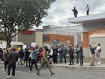Crowds assemble at the U.S. Immigration and Customs Enforcement facility, Portland, Ore., Oct. 4, 2025.