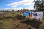 A collection of political signs in Deschutes County, Ore., between Bend and Redmond, Ore., on Monday, April 27, 2020.