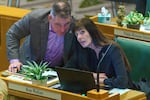 State Rep. Jeff Helfrich, left, is one of two House Republicans who quietly began negotiations with Democrats over a closely watched transportation bill. Rep. Kim Wallan, on right, is not involved in those negotiations. 
