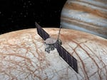 This artist's impression shows the Europa Clipper mission, which is headed to an icy moon of Jupiter. 