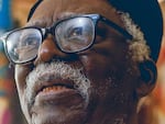 A portrait of Bruce Onobrakpeya in his home studio in Lagos. He hopes to travel to Washington, D.C., in the fall to see his Smithsonian show but says, "So I travel out of the country and enjoy it, to go and see what people are doing outside, but then I bring it home and use my ideas to develop this environment.”