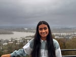 In this provided photo, Catlin Gabel junior Vishaka Priyan is pictured outside her home in Portland on Tuesday, Feb. 25, 2025.