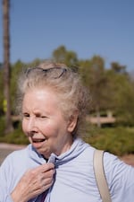 Betty Roth stands outside of the Rancho Santa Margarita Library in Orange County.