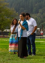 Cassie Cohen, executive director of Portland Harbor Community Coalition, addresses the crowd on Sept. 8, 2024 during the Water Ceremony.