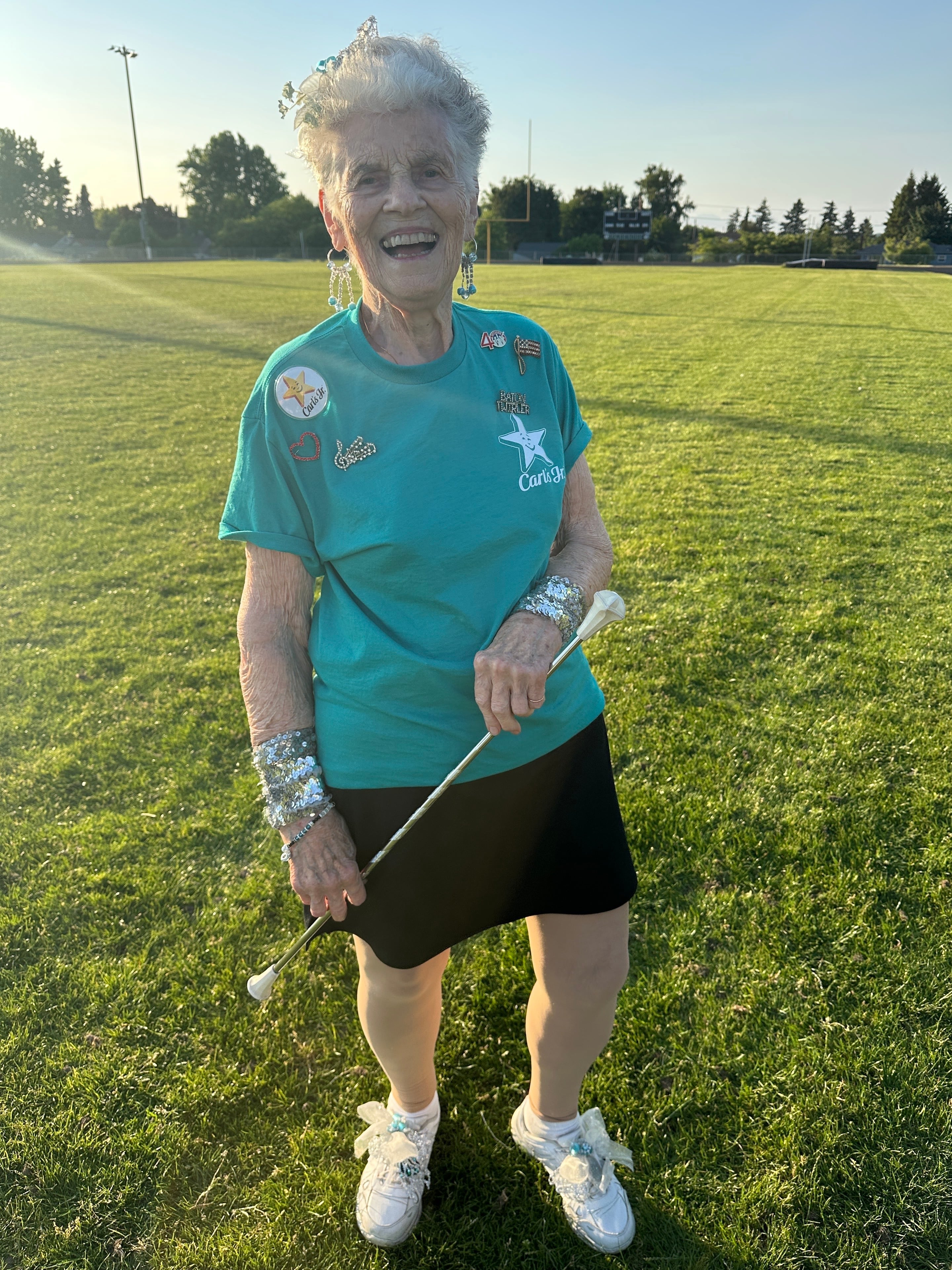 Marcy Tuffli, 93, has been a majorette with the
