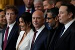 Amazon founder and Washington Post owner Jeff Bezos, shown above next to his now-wife, Lauren Sanchez, and other digital titans, at the inauguration of President Trump in January, has written: “When it comes to the appearance of conflict, I am not an ideal owner of The Post.” The Post, has published several recent editorials that did not disclose they focused on matters in which Bezos had an interest.