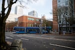 A Portland Streetcar crosses the intersection of Southwest 6th Avenue and Southwest Mill Street near where police apprehended Richard Barry, who later died in police custody on Nov. 22, 2018.