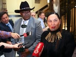 Maori Party co-leaders Rawiri Waititi and Debbie Ngarewa-Packer speak to media during the opening of New Zealand's 53rd Parliament.