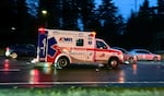 An American Medical Response ambulance on US 26 near Beaverton, Jan. 10, 2024.