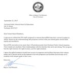 Portland Mayor Ted Wheeler sent a letter Sept. 21, 2017 to the board of Portland Public Schools about a proposal to force Kairos PDX out of their home in North Portland.