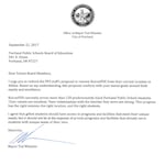 Portland Mayor Ted Wheeler sent a letter Sept. 21, 2017 to the board of Portland Public Schools about a proposal to force Kairos PDX out of their home in North Portland.