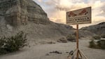 A sign is set up ahead of President Joe Biden's visit to the Chuckwalla National Monument, Jan. 7, 2025, to the Coachella Valley, Calif.