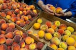 Fresh peaches available at the Dallas Food Bank.