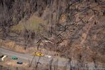 Stacks of logs from hazard trees removed along Highway 224 next to the Wild and Scenic corridor of the Clackamas River.