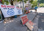 Protesters outside of the U.S. Immigration and Customs Enforcement office in Portland, June 11, 2025, opposing the Trump administration's immigration enforcement actions.