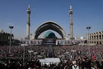 A crowd attends the start of the dayslong funeral ceremonies at the Imam Khomeini Mosalla Grand Mosque in Tehran, Iran, Saturday, July 4, 2026.