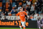 FILE - Houston Dynamo Mateusz Bogusz (19) during an MLS soccer match, Saturday, Feb. 21, 2026, in Houston.