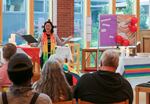 Rev. Karyn Richards-Kuan addresses parishioners at the First United Methodist Church in Portland, Ore., on May 8, 2024. The church is a "reconciling congregation," meaning it accepts openly gay members and clergy in defiance of national church rules.