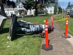 A statue of George Washington was pulled down from the lawn outside the German American Society in Northeast Portland on June 18, 2020.