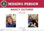 An FBI poster seeking information about the whereabouts of Nancy Guthrie, the mother of Today show co-host Savannah Guthrie. The FBI is offering a $50,000 reward in the case.