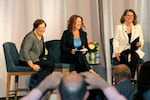 U.S. Supreme Court Justice Elena Kagan, left, sits onstage for a panel at the 9th Circuit Judicial Conference on Thursday, August 3, 2023, in Portland, Ore., with California bankruptcy lawyer Misty Perry Isaacson, center, and Madeleine C. Wanslee, a U.S. Bankruptcy Judge for the District of Arizona. Justice Kagan publicly declared her support for an ethics code for the Supreme Court during the panel but said there was no consensus among the justices on how to proceed.