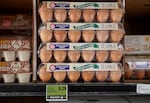 Egg prices have risen this year, as aggressive measures against avian influenza disrupted the U.S. industry. Here, eggs sit on a supermarket shelf in San Mateo County, Calif.
