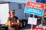 Ina Noggle poses for a portrait next to the Arizona GOP’s table at the Gallup Flea Market.