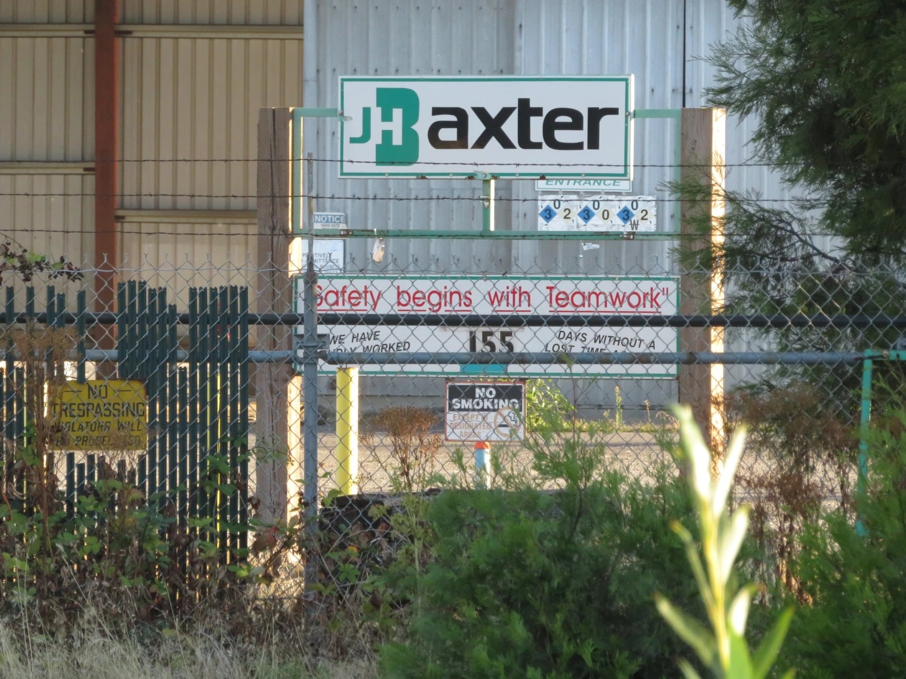 The entrance to the J.H. Baxter wood treatment plant in Eugene, as seen on Sept. 16, 2026. The facility closed for good in January 2022, after nearly 80 years of operation.