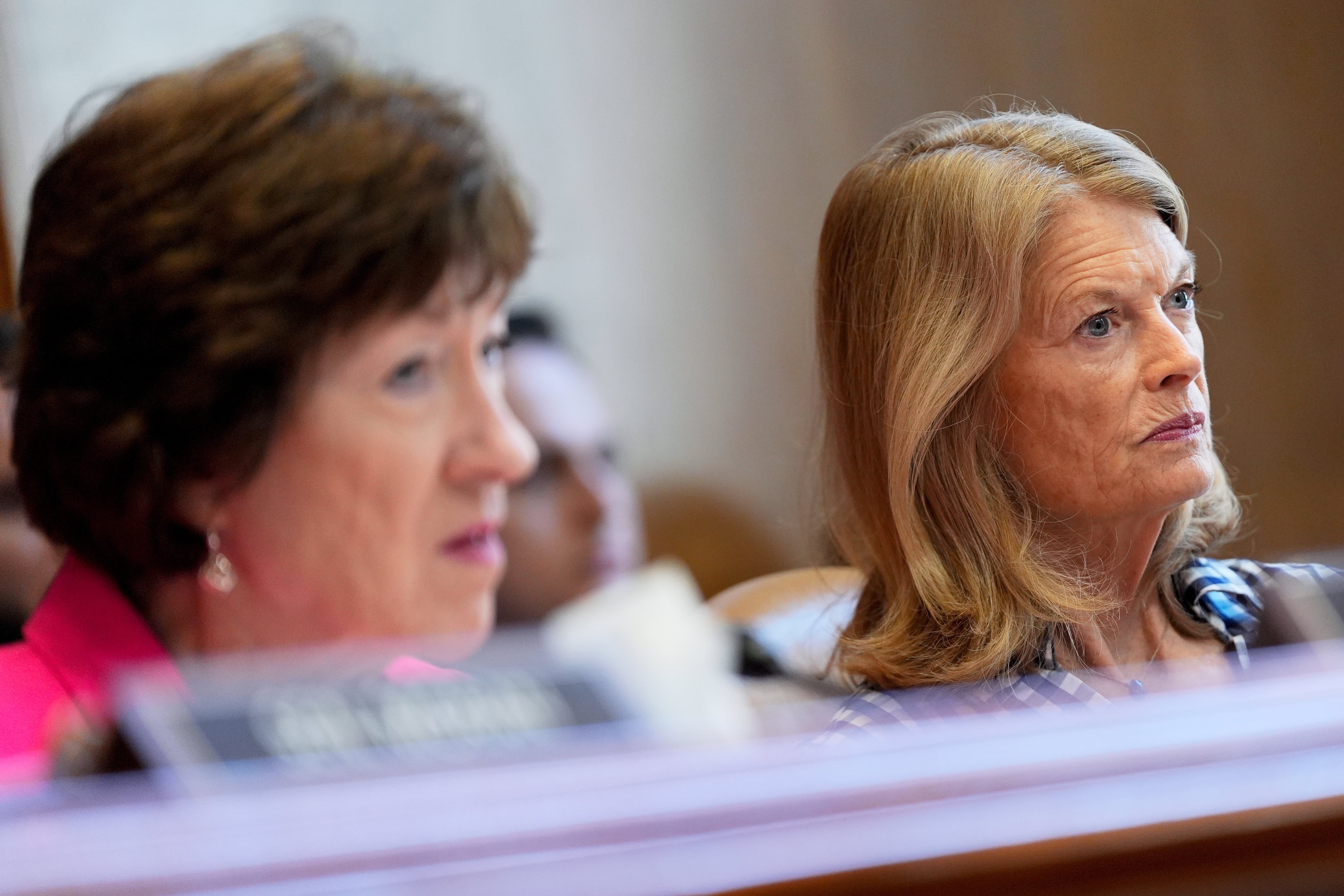 FILE - Sen. Susan Collins, R-Maine, left, and Sen. Lisa Murkowski, R-Alaska, right, shown in this June 4, 2025 file photo, both criticized a bill to rescind funding for public broadcasting Wednesday, June 25, 2025 in a Senate Appropriations hearing.