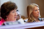 FILE - Sen. Susan Collins, R-Maine, left, and Sen. Lisa Murkowski, R-Alaska, right, shown in this  June 4, 2025 file photo, both criticized a bill to rescind funding for public broadcasting Wednesday, June 25, 2025 in a Senate Appropriations hearing.