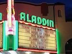 A remembrance to Mike Thrasher on the marquee of Portland's Aladdin Theater.